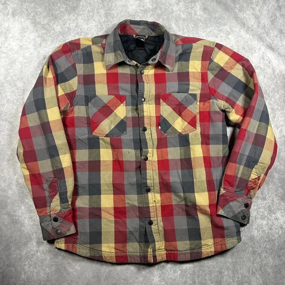 The North Face Mens Large Insulated Quilted Flannel Jacket Red Yellow Plaid Coat
